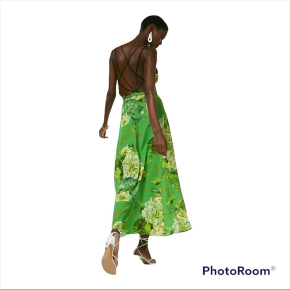 KAREN MILLEN Green Floral Printed Viscose Button Down Strappy Maxi Dress Size 8 - Picture 4 of 11